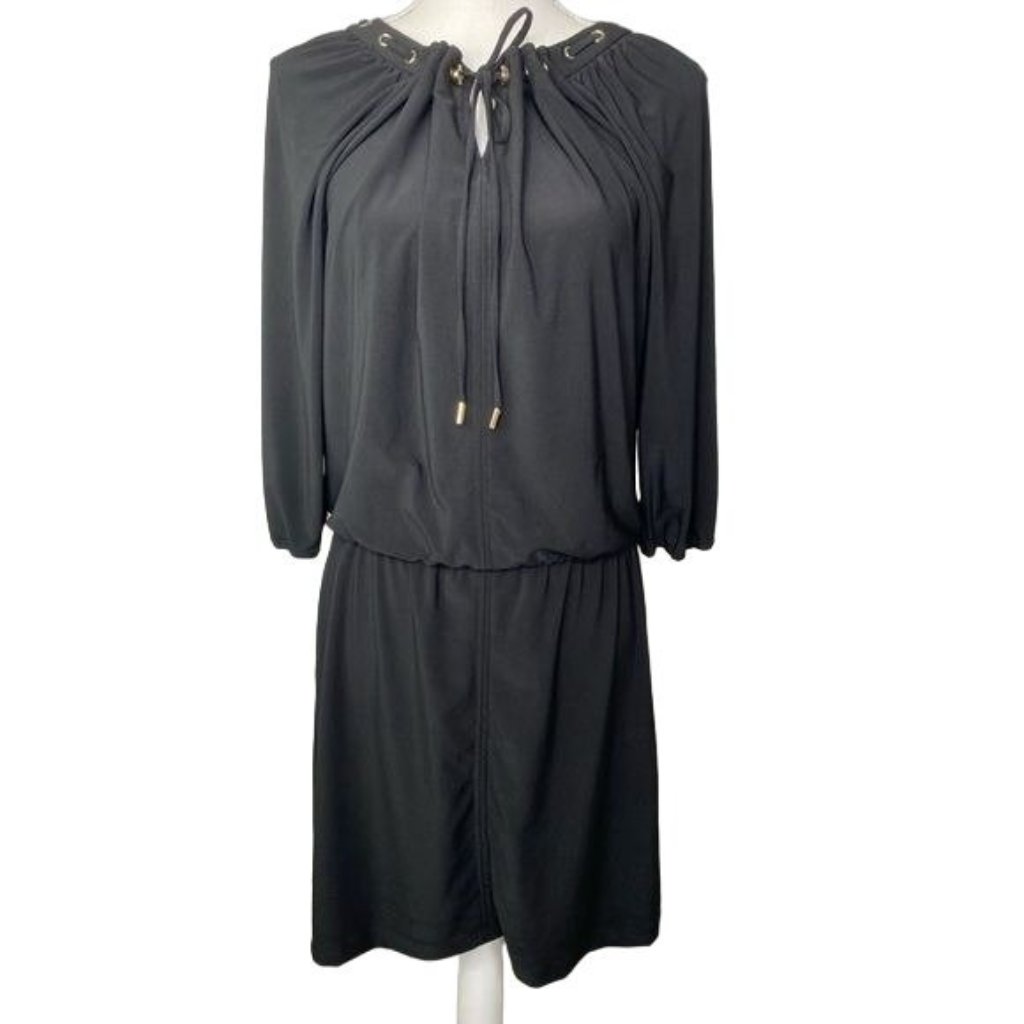 White House Black Market Ladies Ruched Neck Dress Elstic Waist Size Medium M